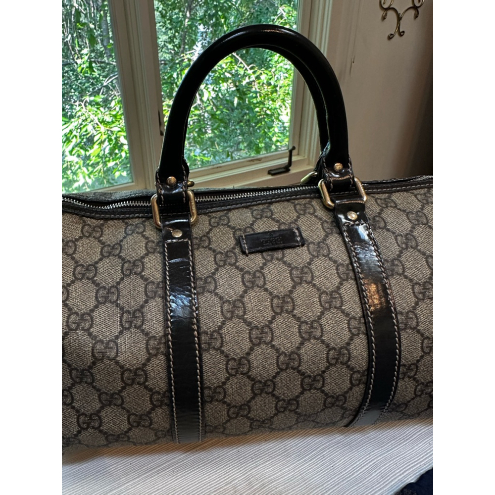 Gucci Brown Coated Canvas & Patent Leather Medium Boston Bag w/ Shoulder Strap - Picture 2 of 16